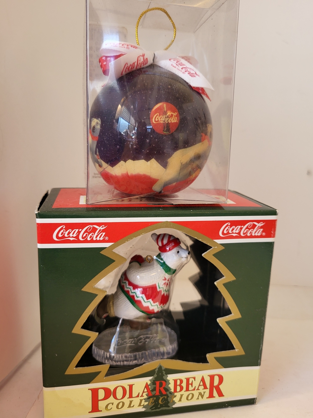 Vintage Coca Cola Polar Bear Collection Holiday Ornaments Lot/2 1990s
